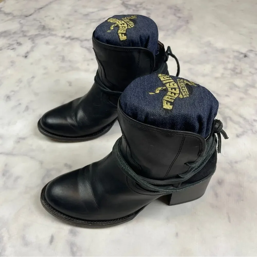 Freebird by Steven Casey Black Wrap Strap Ankle Booties Boho Festival Sz 8